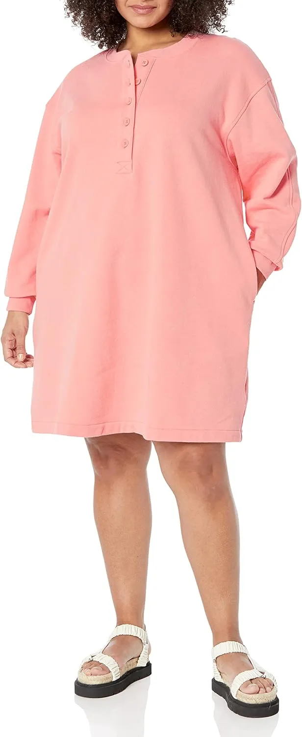Amazon Essentials Women's Knit Henley Sweatshirt Dress (Available in Plus Size)