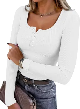 ANRABESS Women's Long Sleeve Tops Henley Ribbed Knit Button Up Slim Fitted T Shirts 2025 Casual Basic Tees Fall Blouses