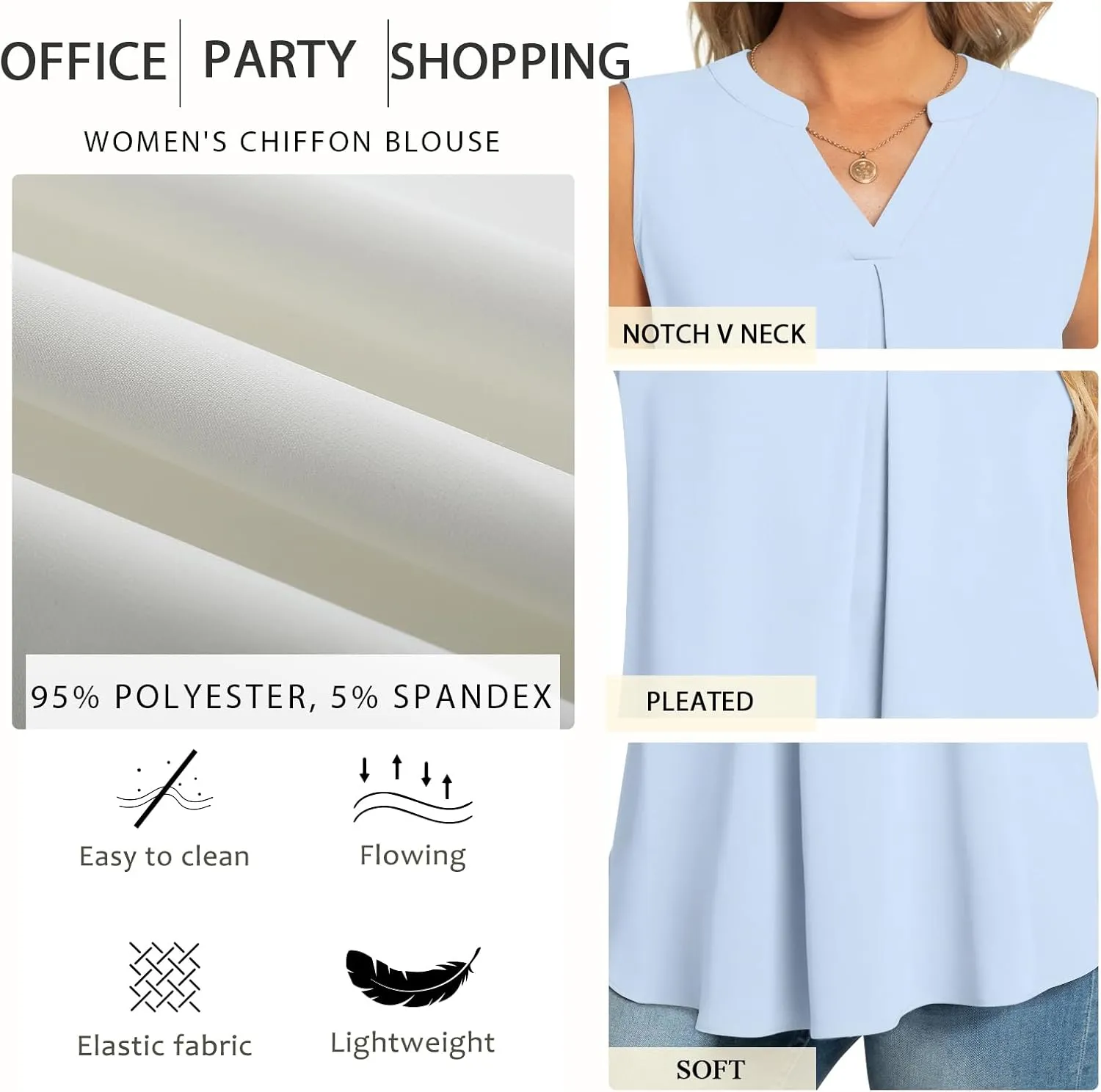 Anyhold Women's Chiffon Tank Tops Sleeveless V Neck Blouse Dressy Casual Tops Office Work Shirts