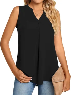 Anyhold Women's Chiffon Tank Tops Sleeveless V Neck Blouse Dressy Casual Tops Office Work Shirts