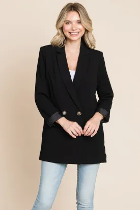 Black Long Double Breasted Lapel Collar Blazers