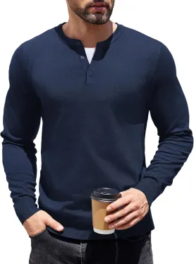 COOFANDY Men's Knit Henley Shirts Dress Long Sleeve Sweater Casual Collarless Quarter Button Pullover