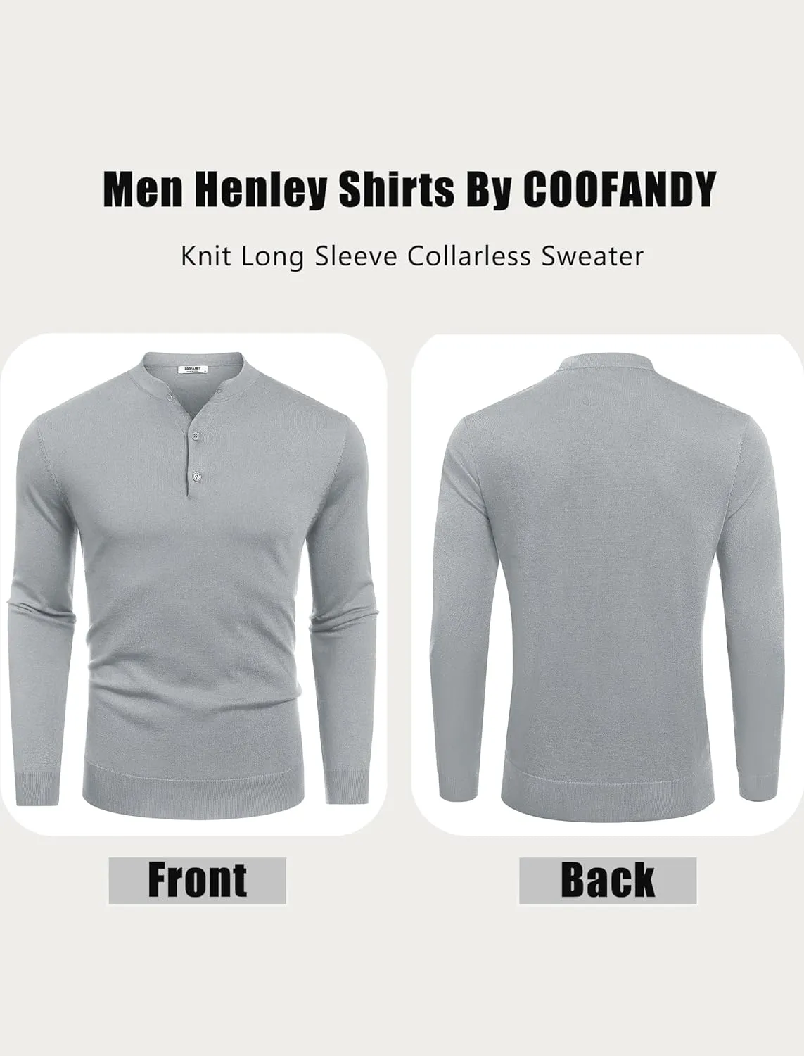 COOFANDY Men's Knit Henley Shirts Dress Long Sleeve Sweater Casual Collarless Quarter Button Pullover