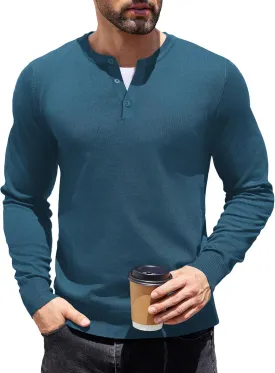 COOFANDY Men's Knit Henley Shirts Dress Long Sleeve Sweater Casual Collarless Quarter Button Pullover
