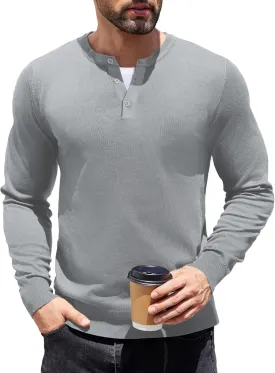 COOFANDY Men's Knit Henley Shirts Dress Long Sleeve Sweater Casual Collarless Quarter Button Pullover