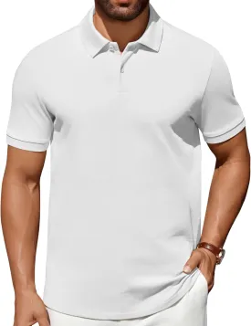 COOFANDY Men's Polo Shirts 100% Cotton Heavyweight Short Sleeve Button Golf Shirts Classic Pullover Ribbed Collar and Cuffs