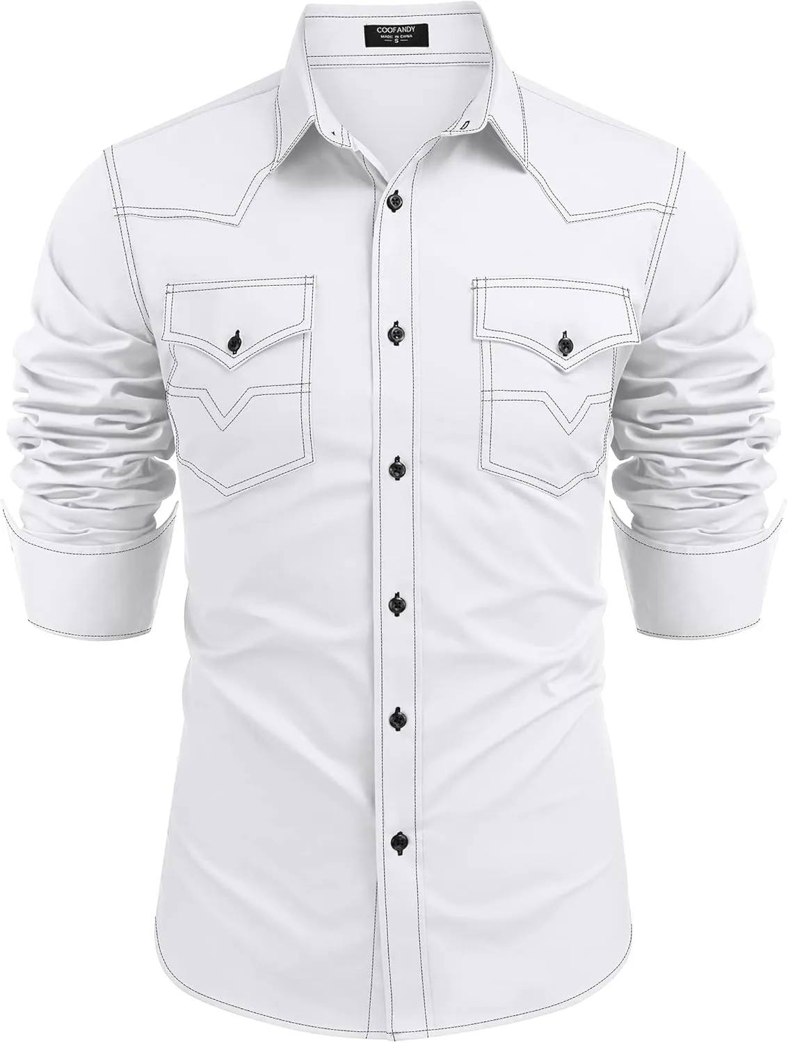 COOFANDY Men's Western Cowboy Shirts Long Sleeve Cotton Casual Button Down Work Shirt with Pockets