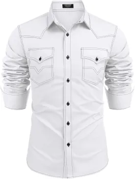 COOFANDY Men's Western Cowboy Shirts Long Sleeve Cotton Casual Button Down Work Shirt with Pockets
