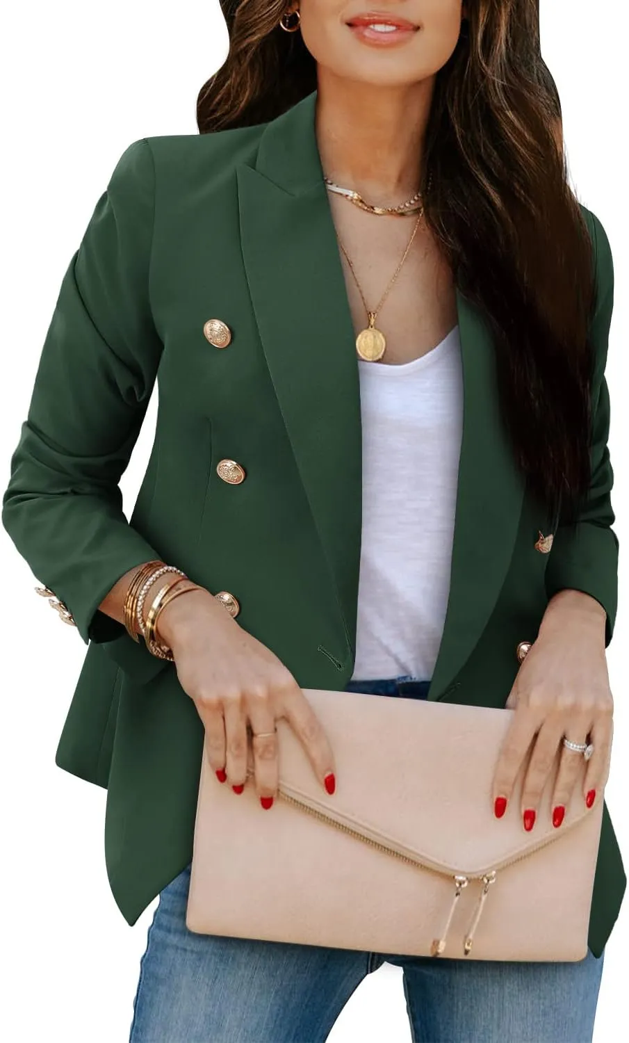 CRAZY GRID Womens Casual Blazer Jacket Gold Button Long Sleeve Work 0ffice Blazer Lapel Open Front Jacket