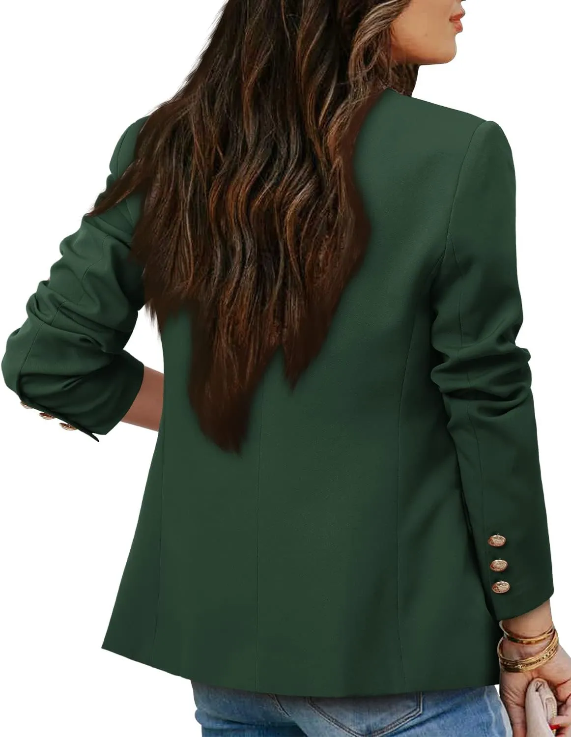 CRAZY GRID Womens Casual Blazer Jacket Gold Button Long Sleeve Work 0ffice Blazer Lapel Open Front Jacket