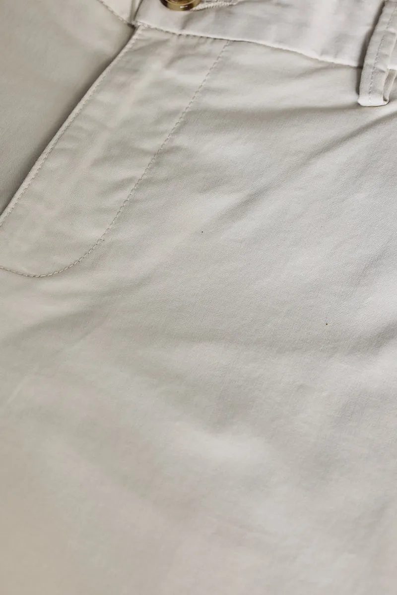Cream Zipper Pocket Slim Fit Chinos