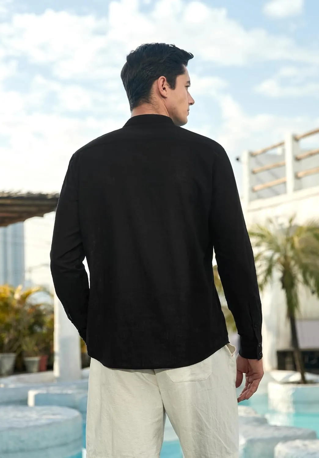 Enlision Mens Cotton Linen Henley Shirts Casual Long Sleeve Summer Beach Shirt Hawaii Hippie Button Down T-Shirt for Men