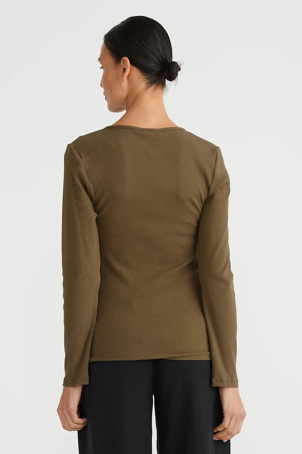 Henley Long Sleeve Top in Deep Moss