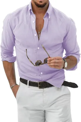 JMIERR Men's Cotton Linen Button Down Shirt Casual Stylish Long Sleeve Business Dress Shirts