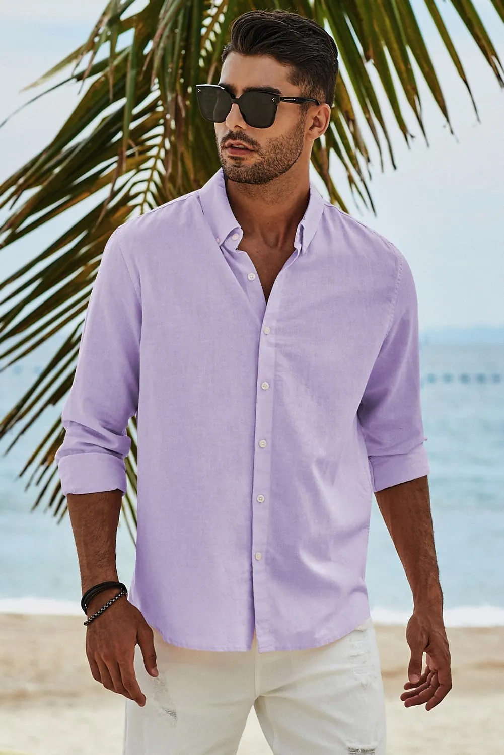 JMIERR Men's Cotton Linen Button Down Shirt Casual Stylish Long Sleeve Business Dress Shirts