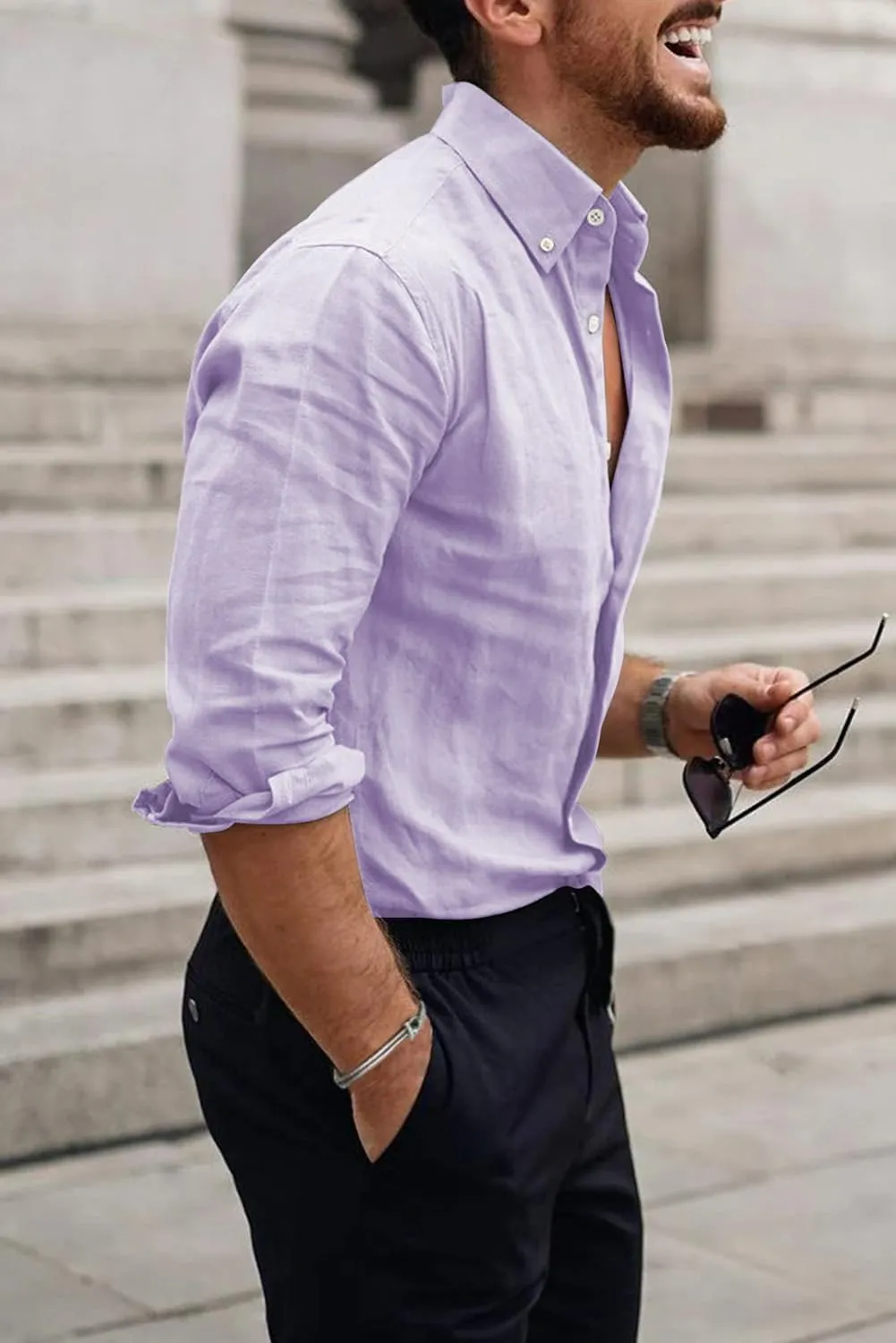 JMIERR Men's Cotton Linen Button Down Shirt Casual Stylish Long Sleeve Business Dress Shirts