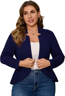 KOJOOIN Women's Plus Size Blazer Open Front Long Sleeve Ruffle Hem Oversized Coat Business Casual Suit Jacket