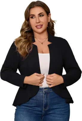 KOJOOIN Women's Plus Size Blazer Open Front Long Sleeve Ruffle Hem Oversized Coat Business Casual Suit Jacket