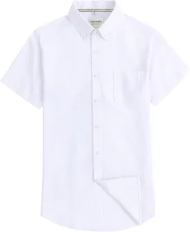 Men's Cotton Oxford Shirt Short Sleeve Button Down Business Casual with Chest Pocket for Gifts