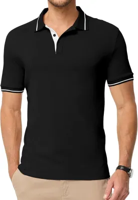 Men's Polo Shirts Classic Fit Button Up Short Sleeve Basic Cotton Tees Golf Work Tops