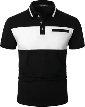 Mens Polo Shirts Short/Long Sleeve Casual Color Block Golf Polo T Shirt Stylish Contrast Collar Cotton Tops for Men