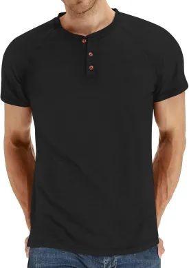 Men's Summer Polo Shirts Short Sleeve Cotton Casual Henley T-Shirts Button Raglan Sleeve Tees