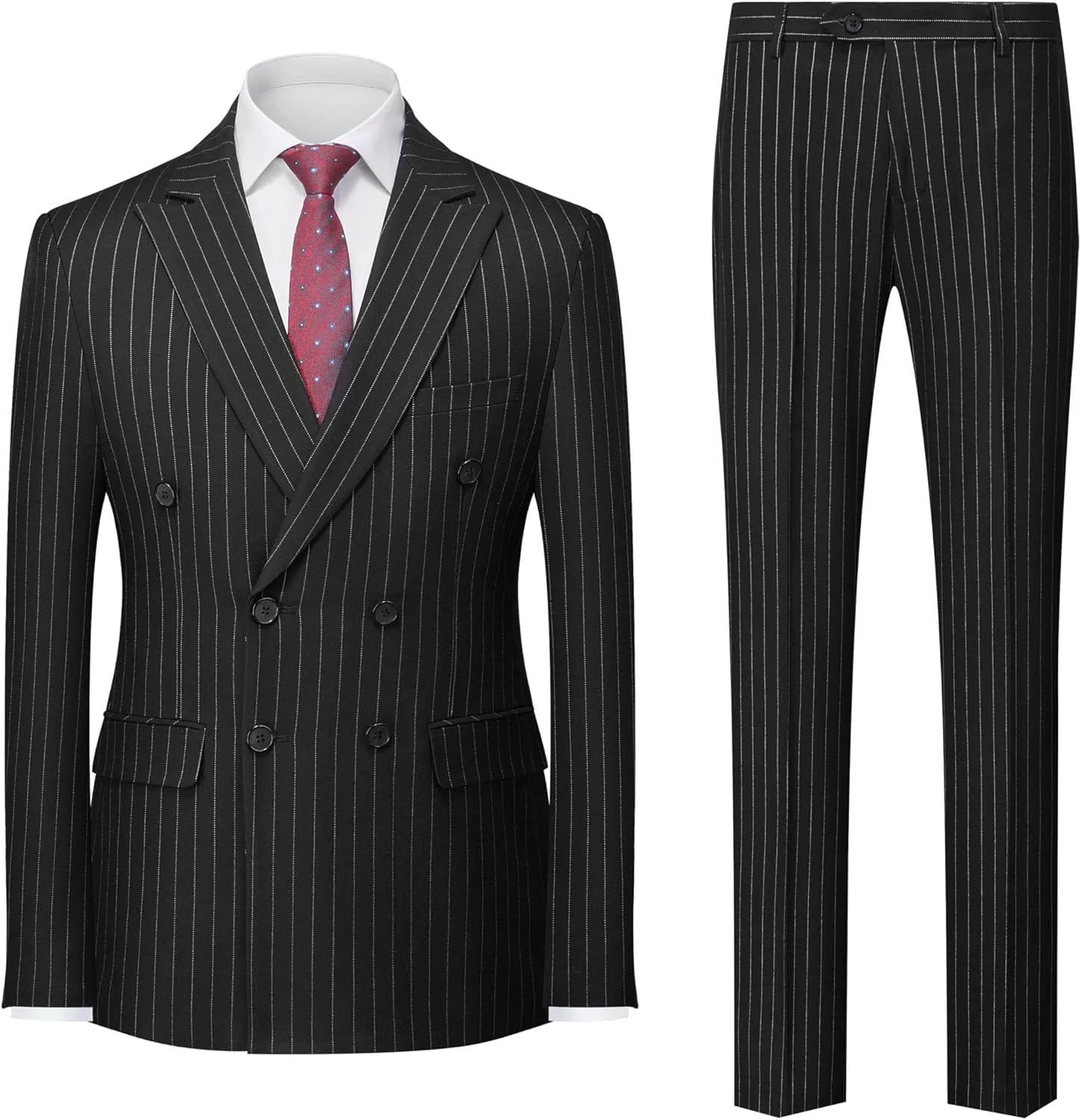 MOGU Mens Double Breasted Pinstripe Suit 2 Piece Slim Fit Tuxedo Formal Jacket and Pants for Business Wedding Prom