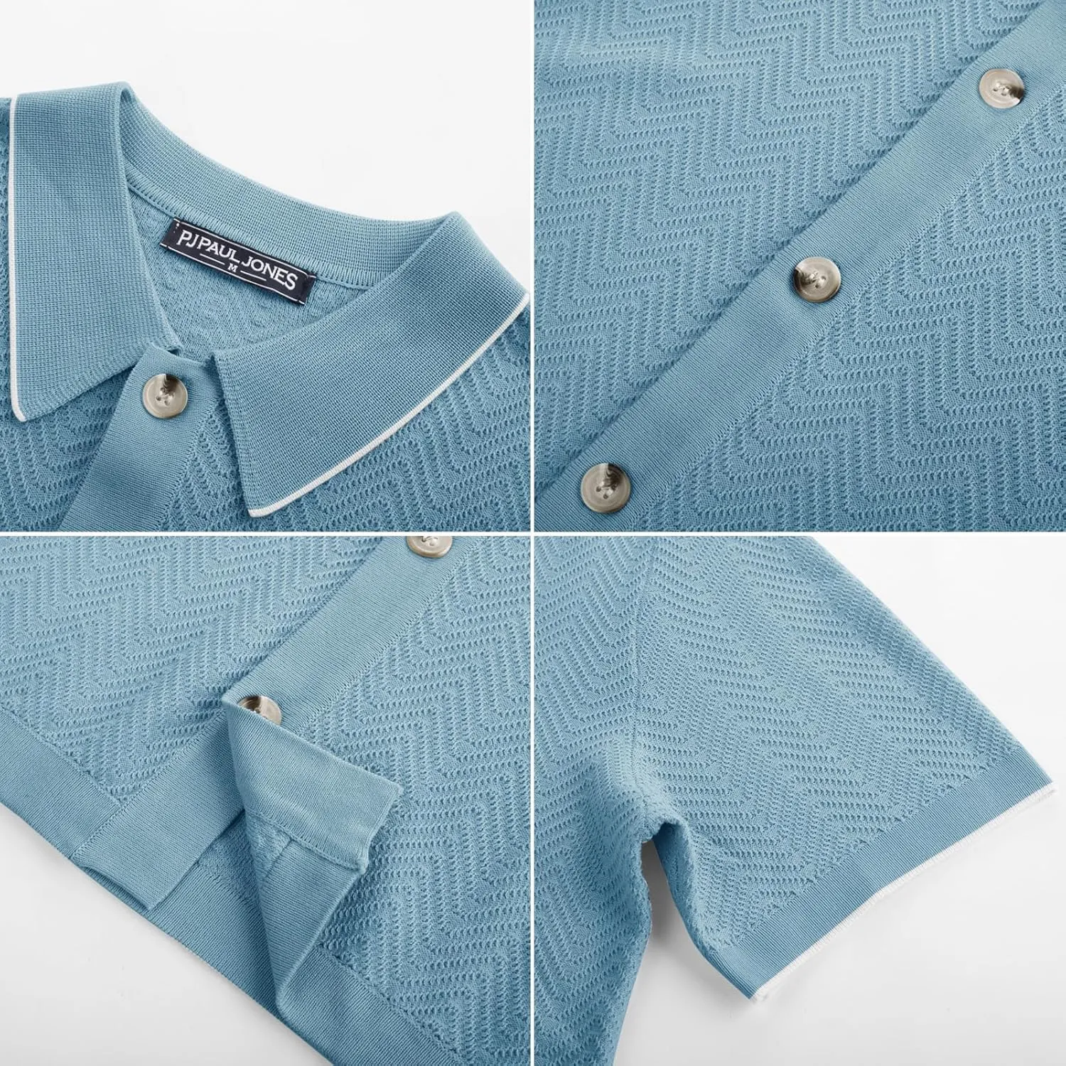PJ PAUL JONES Men's Knit Polo Shirt Short Sleeve Button Down Shirt Vintage Summer Beach Shirts