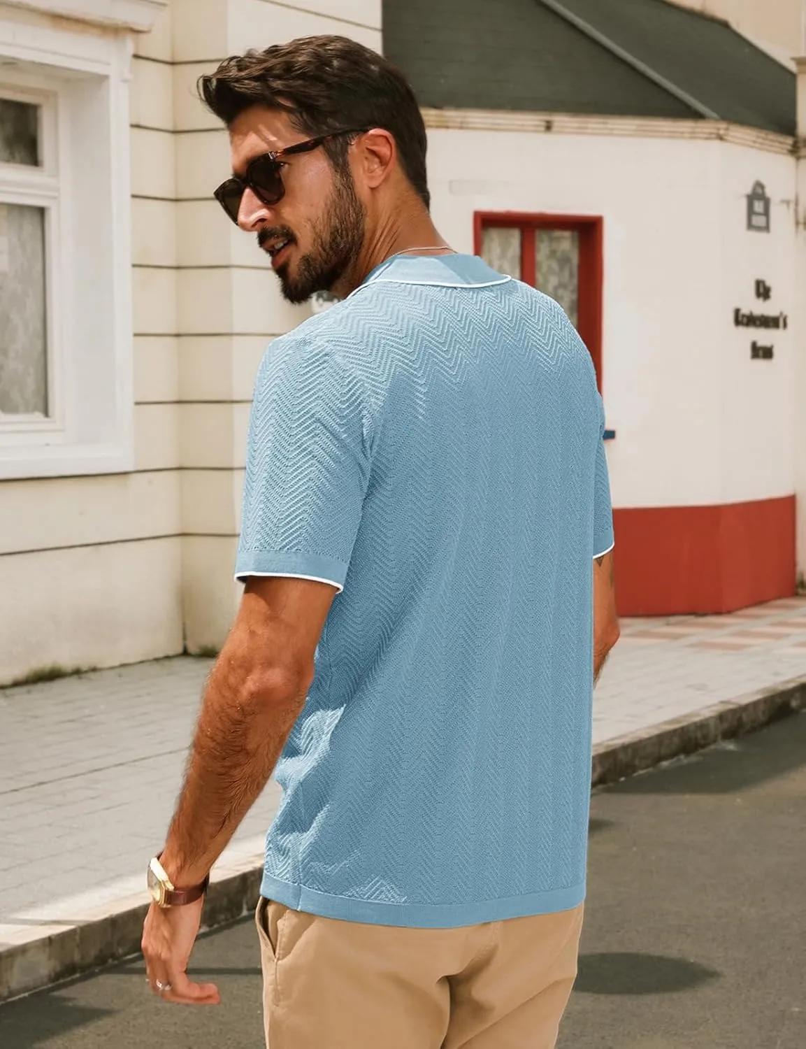 PJ PAUL JONES Men's Knit Polo Shirt Short Sleeve Button Down Shirt Vintage Summer Beach Shirts