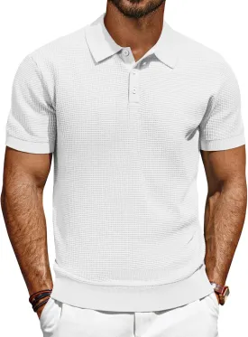 PJ PAUL JONES Polo Shirts for Men Short Sleeve Casual Knit Waffle Texture Polo Golf Shirt