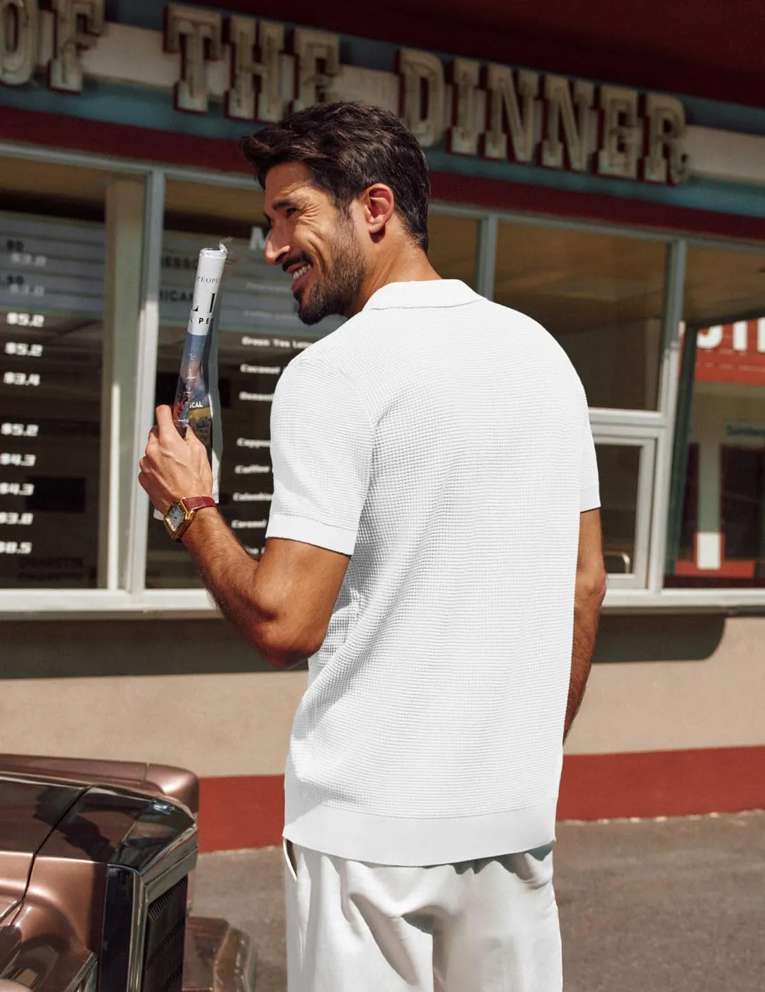 PJ PAUL JONES Polo Shirts for Men Short Sleeve Casual Knit Waffle Texture Polo Golf Shirt