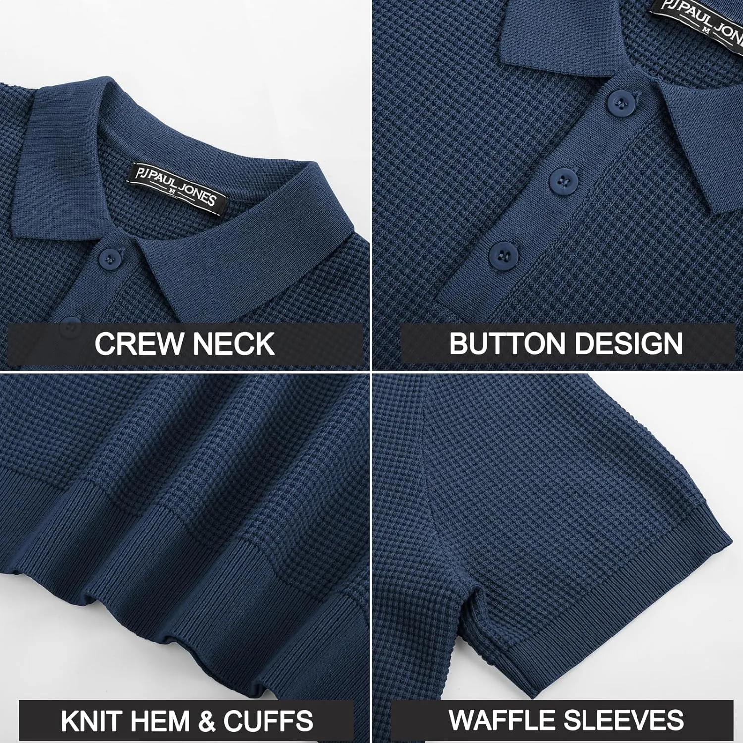 PJ PAUL JONES Polo Shirts for Men Short Sleeve Casual Knit Waffle Texture Polo Golf Shirt