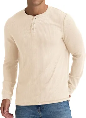RQP Mens Henley Long Sleeve Waffle Knit Tee Fashion Button Fall Shirts