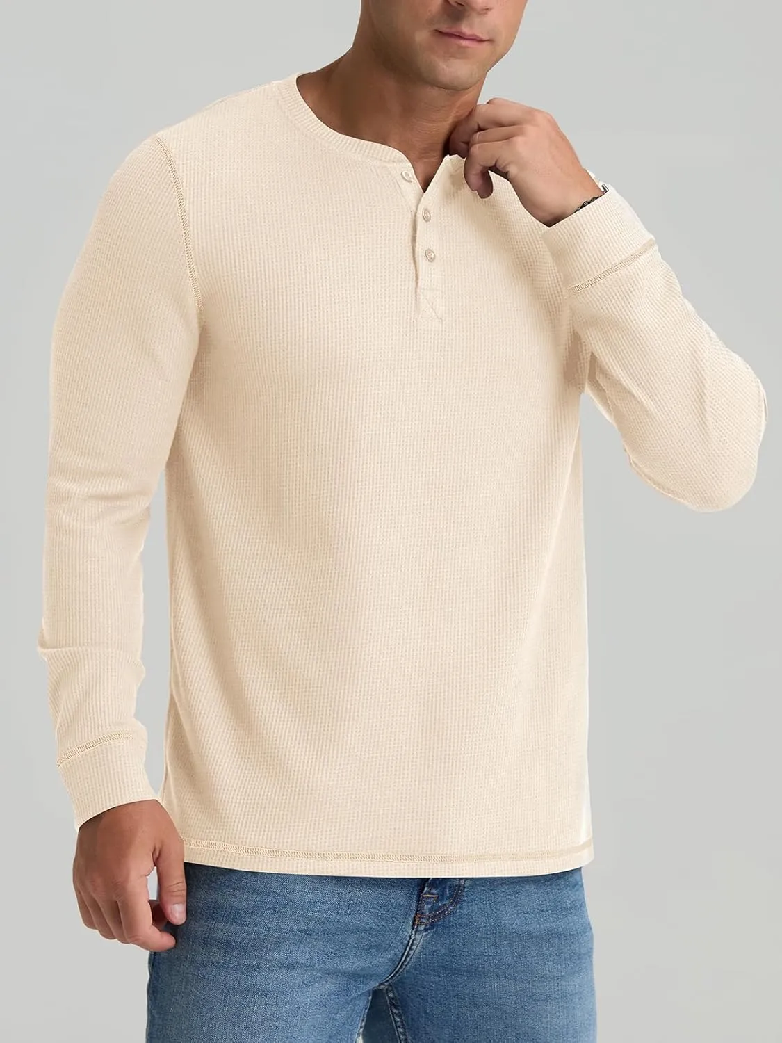 RQP Mens Henley Long Sleeve Waffle Knit Tee Fashion Button Fall Shirts