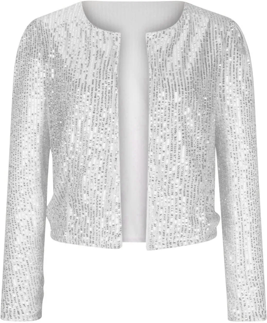 Ruziyoog Women's Sequin Jacket Casual Long Sleeve Bomber Jackets Blazer Open Front Lightweight Cardigan for Party Evening