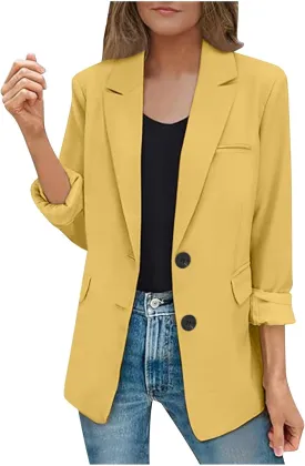 SEAOPEN Women's Business Casual Long Sleeve Blazer Open Front Lapel Jacket Suit Work Office Blazer with Pocket