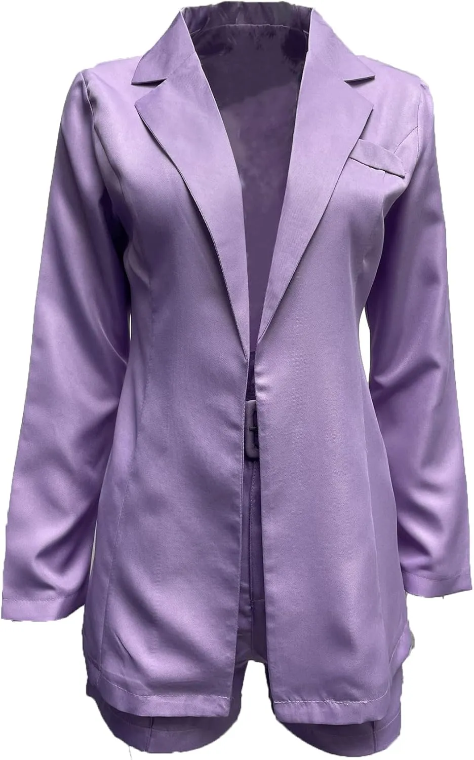 Tcremisa Blazer Shorts Set for Women 2 Piece Long Sleeve Open Front Blazers Short Suits Business Outfits with Belt