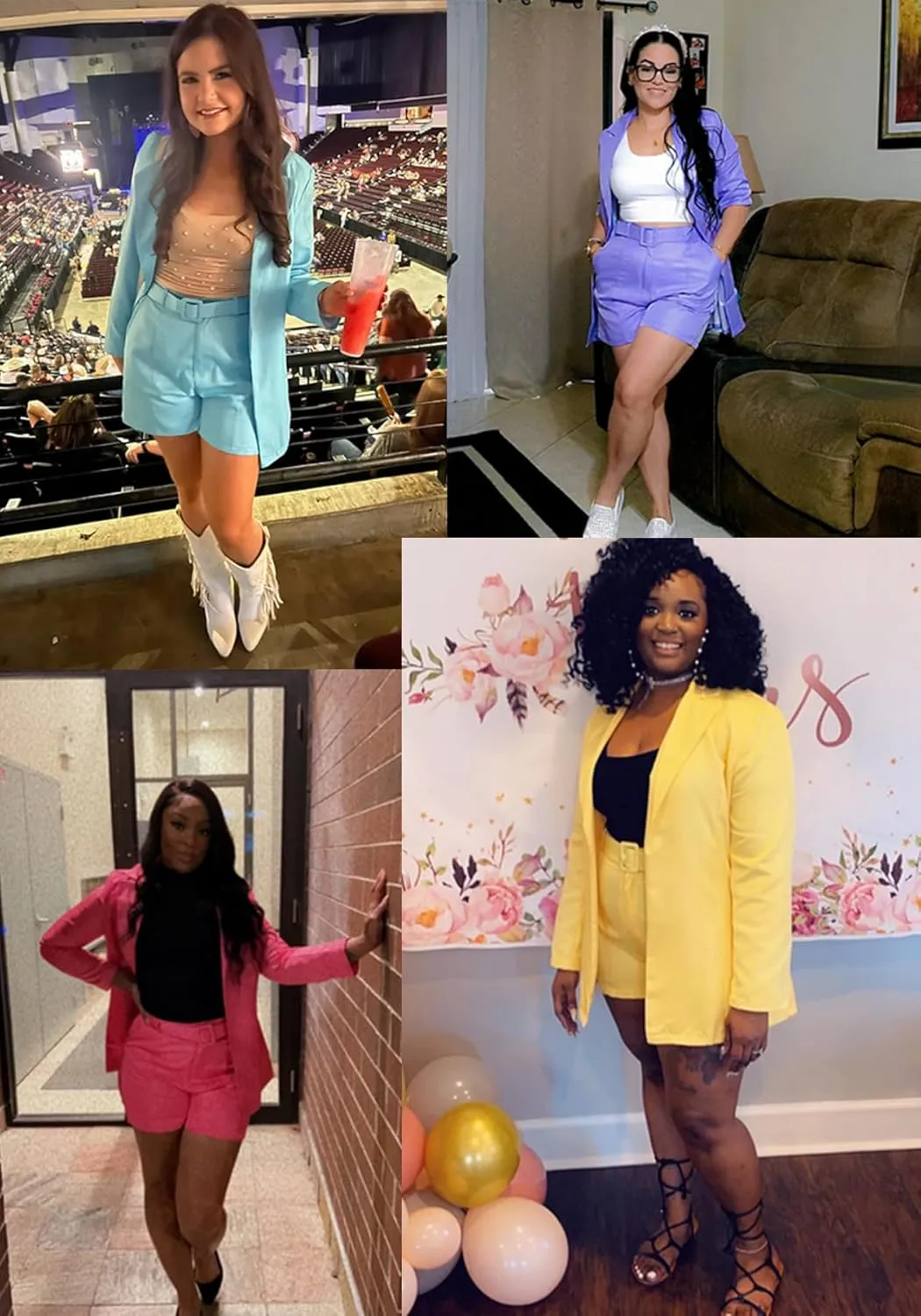 Tcremisa Blazer Shorts Set for Women 2 Piece Long Sleeve Open Front Blazers Short Suits Business Outfits with Belt