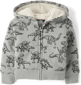 The Children's Place Baby Boys' and Toddler Long Sleeve, Sherpa Lined, Zip-Front Hoodie Sweatshirt
