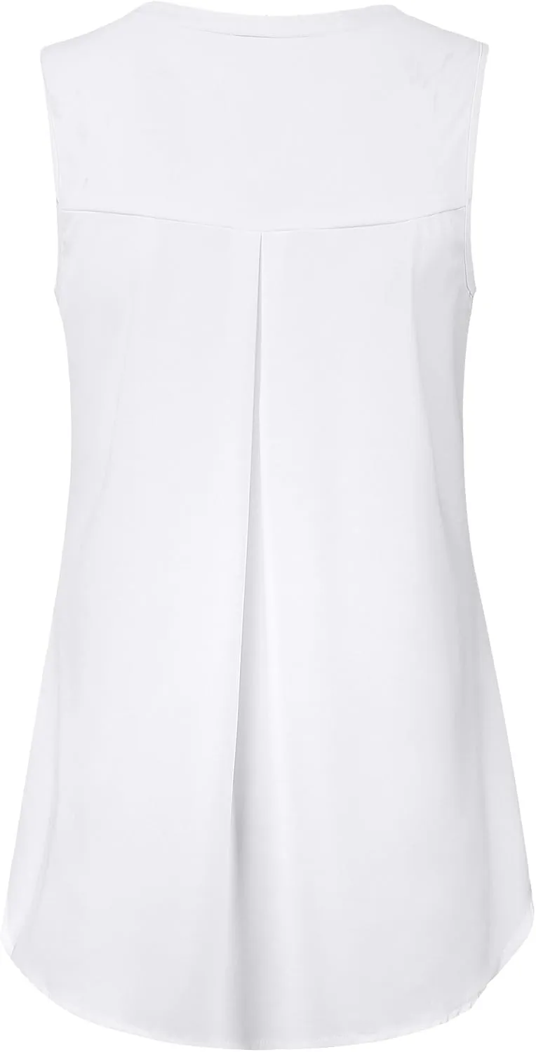 Timeson Women's Casual V Neck Sleeveless Tunics Blouses Chiffon Zipper Tank Tops