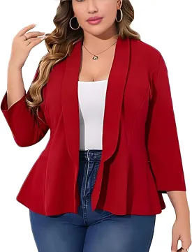 Trendy Blazers for Women Plus Size Open Front Ruffled Blazer Jacket Casual Business Cropped Blazer Cardigan