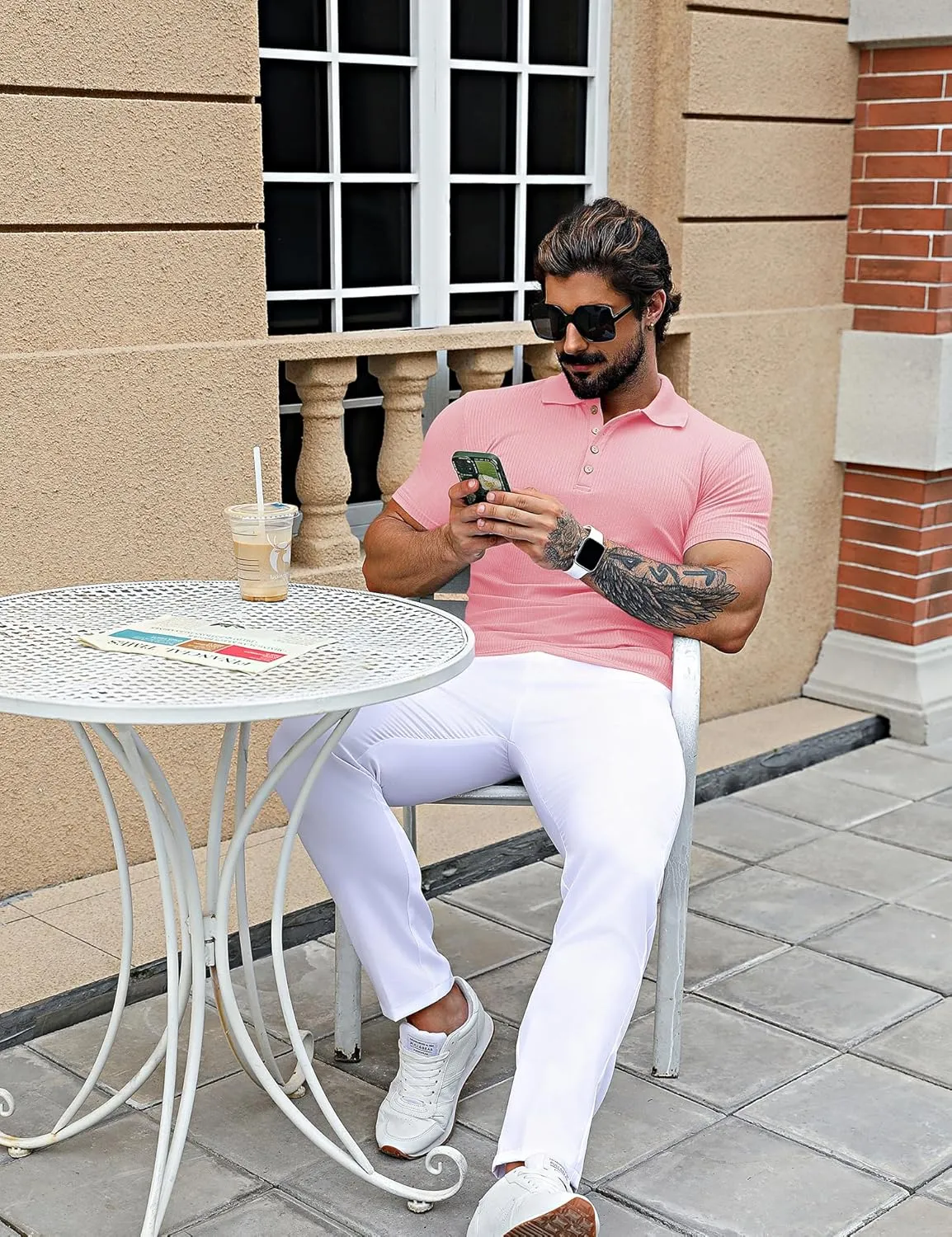 URRU Men's Muscle T Shirts Stretch Short Sleeve Workout Tee Casual Slim Fit Polo Shirt