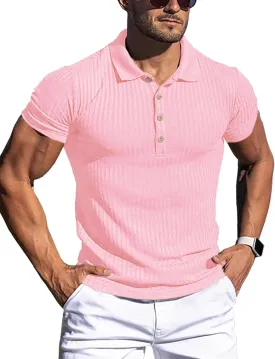 URRU Men's Muscle T Shirts Stretch Short Sleeve Workout Tee Casual Slim Fit Polo Shirt