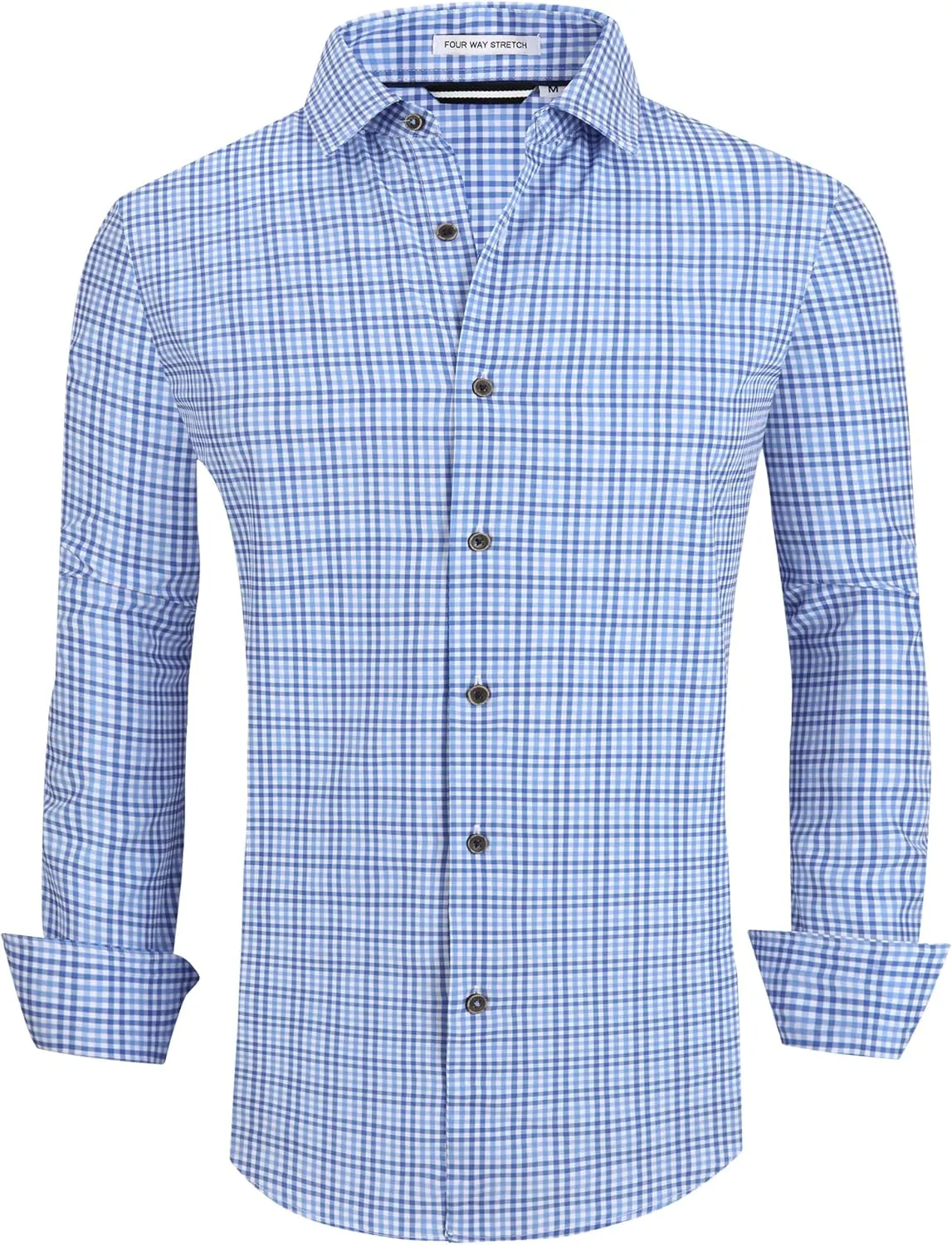 WARHORSEE Mens Casual Button Down Shirts Wrinkle Free 4-Way Stretch Dress Shirs Long Sleeve Plaid Business Shirts for Men