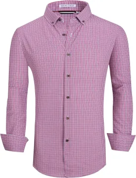 WARHORSEE Mens Casual Button Down Shirts Wrinkle Free 4-Way Stretch Dress Shirs Long Sleeve Plaid Business Shirts for Men