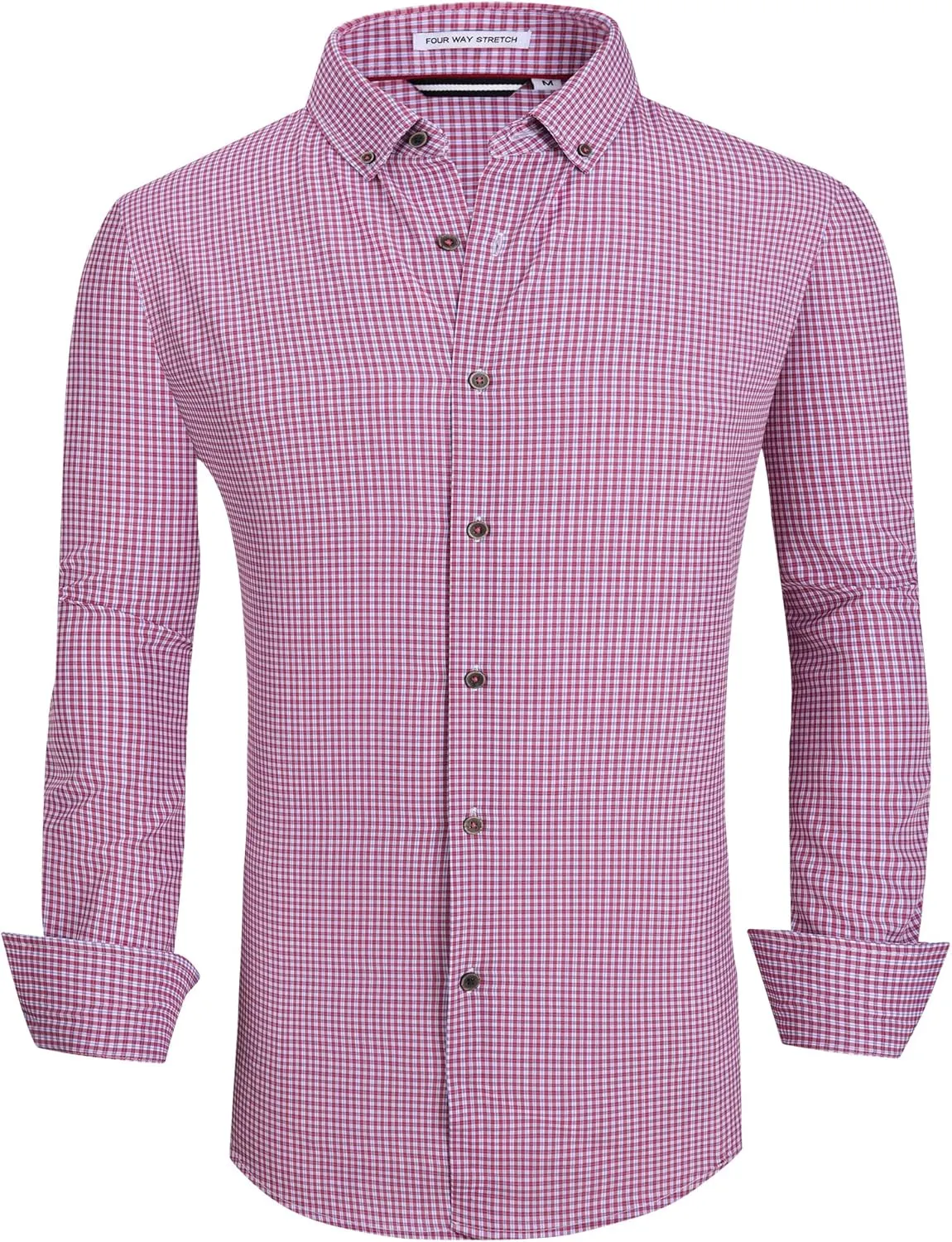WARHORSEE Mens Casual Button Down Shirts Wrinkle Free 4-Way Stretch Dress Shirs Long Sleeve Plaid Business Shirts for Men