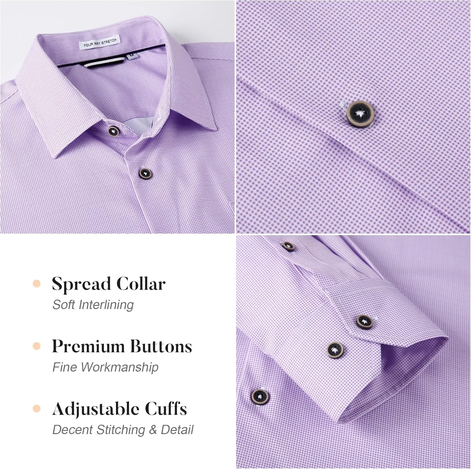 WARHORSEE Mens Casual Button Down Shirts Wrinkle Free 4-Way Stretch Dress Shirs Long Sleeve Plaid Business Shirts for Men