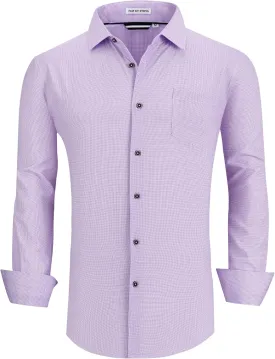 WARHORSEE Mens Casual Button Down Shirts Wrinkle Free 4-Way Stretch Dress Shirs Long Sleeve Plaid Business Shirts for Men