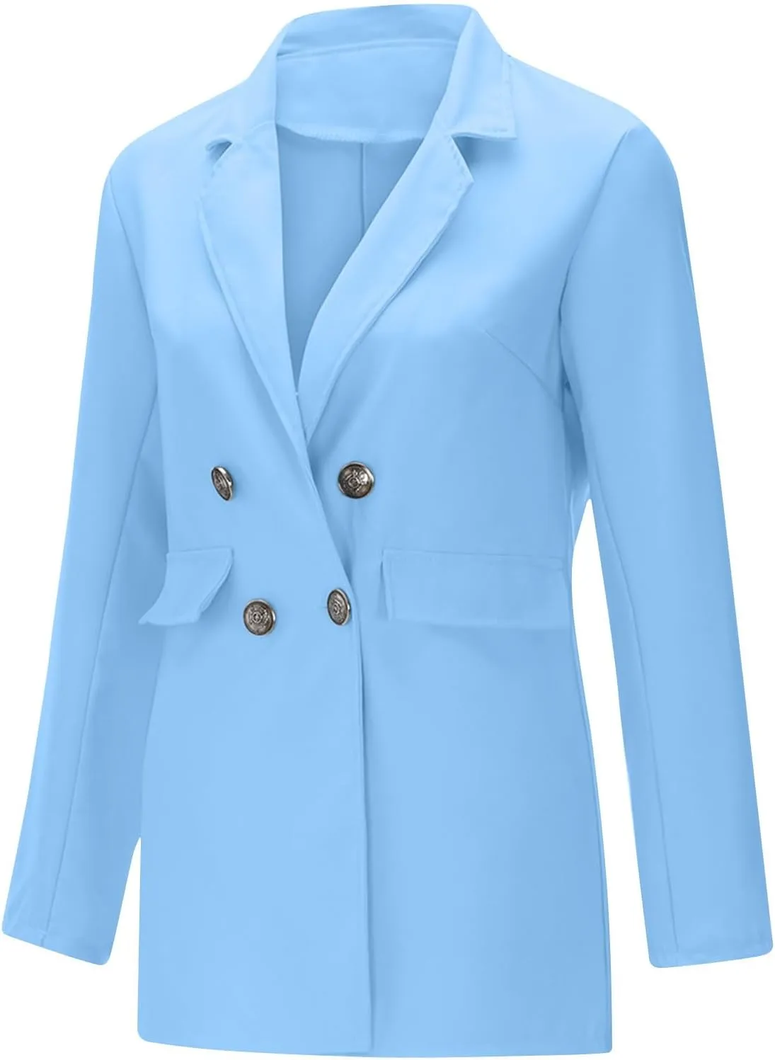 Wkishenl Blazers for Women Casual Long Sleeve Lapel Blazer Jackets Solid Button Open Front Jacket Plus Size Business Coats
