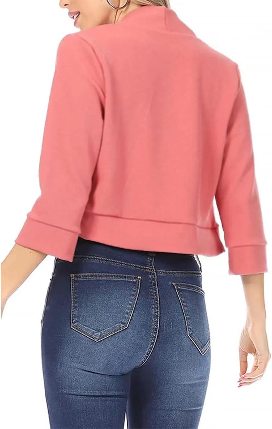 Women 3/4 Sleeve Cropped Blazer Plus Size Open Front Short Jacket Casual Crop Blazer Suit Cute Cardigan Coat Outwear